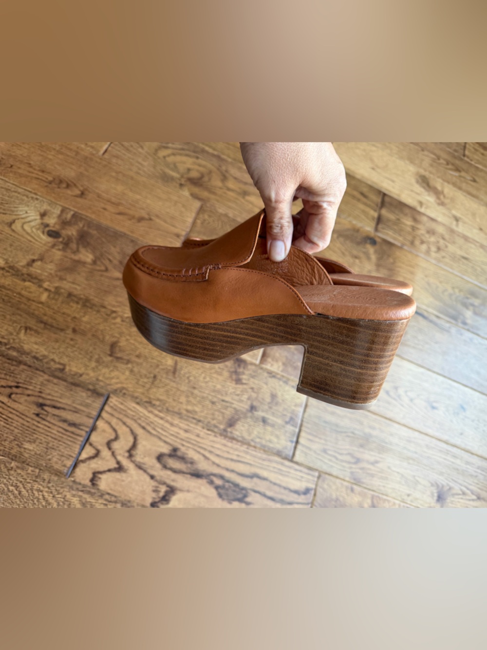 Like NEW CHOCOLAT BLU gemm high clog shoes in cognac 8 leather perfect condition - Picture 6 of 6